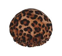Leopard Print Shower Cap for Women Men Large Reusable Shower Bonnet Double-Layer Waterproof Bath Caps Elastic Band Hair Hat for All Hairstyles, Travel-Friendly