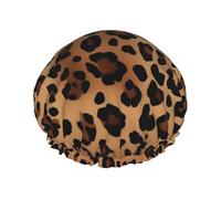 Leopard Print Shower Cap for Women Men Large Reusable Shower Bonnet Double-Layer Waterproof Bath Caps Elastic Band Hair Hat for All Hairstyles, Travel-Friendly