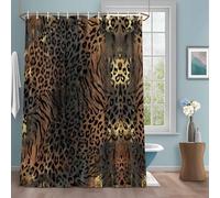 Leopard Print Shower Curtain with 12 Hooks Ethnic Style Gold Black Gradient Fur Texture Waterproof Fabric Shower Curtains Sets for Bathroom Bath Decorations, Machine Washable, 72"x72"