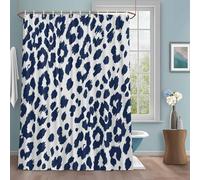 Leopard Print Shower Curtain with 12 Hooks Morandi Style Navy Blue Leopard Print Country Waterproof Fabric Shower Curtains Sets for Bathroom Bath Decorations, Machine Washable, 48"x72"