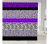 Leopard Print Shower Curtains Giraffe Zebra Cheetah Skin Stripe Patchwork Bathroom Curtains,Purple Black White Waterproof Bath Curtains with 12 Hooks Suit for Bathtub,AdultRoom Decor,72" W x 78" L