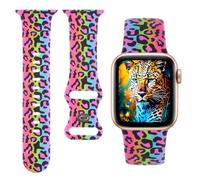 Leopard Print Silicone Band Compatible with Apple Watch Bands 38 40 41 42mm Women,Cheetah Bowknot Dow Paw Printed Wristband for iWatch Series 11 10 9 8 7 6 5 4 SE/Ultra 3 2 1 (B1-Colorful Leopard