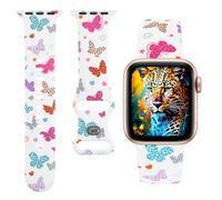 Leopard Print Silicone Band Compatible with Apple Watch Bands 38 40 41 42mm Women,Cheetah Bowknot Dow Paw Printed Wristband for iWatch Series 11 10 9 8 7 6 5 4 SE/Ultra 3 2 1 (B5-Butterfly Leopard