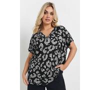 Yours Curve Leopard Print Smart V-Neck T-Shirt - Women's - Plus Size Curve Black