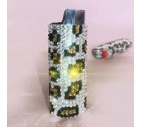 Leopard Print Sparkling Rhinestone Lighter Holder Case, Shiny Crystal Jewels Lighter Sleeve Cover for J6 Model