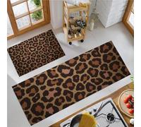 Leopard Print Spots Kitchen Rug Set 2 Piece, Non Slip Anti Fatigue Brown Kitchen Mat, Machine Washable Realistic Wild Animals Floor Mat, for Hallway Dining Room Home Decoration 50x80cm+50x150cm