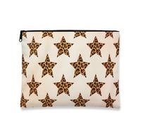Leopard Print Stars Makeup Bag, Chic Cosmetic Travel Pouch for Women, Portable Canvas Zipper Organizer, Everyday Skincare Toiletry Bag, Beige, 7x9 Inch, Stars
