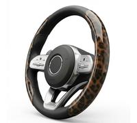 Leopard Print Steering Wheel Cover for Women - Universal Segmented 2-Piece Snap-on Protector, Non-Slip & Nail Friendly, Fit for Round & D-Shape 14.5-15 Inch, Cute Auto Interior Accessories (Brown)