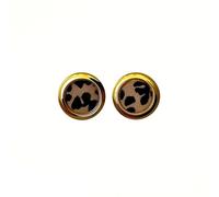 Leopard Print Stud Earrings with Gold Tone Frame and Chain Detail for Fashionable Look
