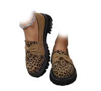 Leopard Print Suede Loafers for Women, Leopard Print Thick Bottom Casual Loafers with Bowknot, Business Work Slip On Walking Shoes (Brown,38EU)
