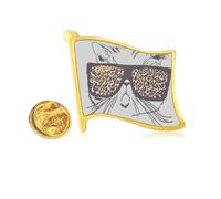 Leopard Print Sunglass Cat Head Animal Golden Metal Flag Lapel Pin Badge