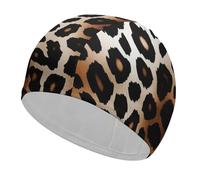 Leopard Print Swim Cap for Women Men Waterproof Bathing Caps Keep Hair Dry Elasticity Adult Swimming Caps Comfortable Long Hair Swim Hat Non-Slip Fabric Swimming Cap