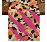 Leopard Print Table Runner, Orange Black Spots Retro Animal Pink Claw Marks Cotton and Table Linen Runner for Kitchen Dining Home Decor for Party Festival Holiday Decoration Gift 13x48in