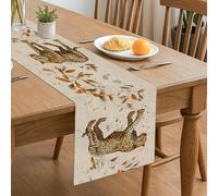 Leopard Print Table Runner, Rustic Animal Pattern Autumn Home Decor for Family Gatherings and Seasonal Celebrations 13x72 Inch