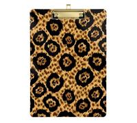 Leopard Print Tan Black Brown Acrylic Clipboard Cute Clip Board Travel Clipboards, A4 Letter Size 12.5 x 9 Inches Gold Clip
