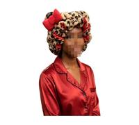 Leopard Print Teddy Bonnet, Double Layer Satin Lined Sleep Bonnet, Adjustable No Frizz Cap, Helps Reduce Breakage & Thinning (Red)