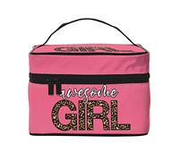 Leopard Print Text Girl Peach Pink Makeup Bag Toiletry Bag for Women Cosmetic Bag Travel Toiletry Bag Makeup Travel Bag Makeup Organizer Big Makeup Bag