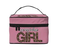 Leopard Print Text Girl Pink Toiletry Bag for Women Cosmetic Travel Toiletry Makeup Organizer