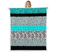Leopard Print Throw Blanket Giraffe Zebra Cheetah Skin Stripe Patchwork Fleece Blanket Teal Black White Cozy Throws for Bed Couch Sofa,Kids Boys Girls Room Decor,Soft and Breathable(60 x 80 Inches)