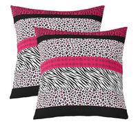 Leopard Print Throw Pillow Cover Giraffe Zebra Cheetah Skin Stripe Patchwork Double Sides Pillow Case for Kids Boys Girls Room Decor,Rose Black White Cushion Cover for Bed Couch Sofa,2 Pack 24"x24"
