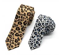 Leopard Print Ties, 2 Pack Skinny Animal Print Neckties, 2 Inch Wide Novelty Polyester Satin Ties, Fashionable Printed Tie for Men & Women Is Suitable for Business Wedding Party Accessories
