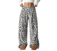 Leopard Print Trousers for Women,Leopard Print Pyjamas Bottoms Women Flannel Pajama Pants Wide Leg Baggy Trousers Oversized Drawstring Hipster Streetwear Fuzzy Thermal Cozy Palazzo Pants Light Ashy