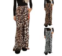 Leopard Print Trousers Petite High Waisted Trousers For Women Fashion Printed Wide Leg Pants Loose Walking Pants With Pockets Lightweight Palazzo Trouser Regular Fit Palazzo Pant Nightclub