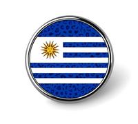 Leopard Print Uruguay Flag Round Brooch Pin Badge Lapel Tie Pin for Women Men Office Worker Teacher Decor