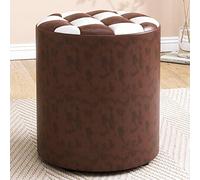 Leopard Print White Leather Round Ottoman Footstool Stylish 31x35cm Foot Rest for Living Room & Bedroom Modern Accent Furniture & Versatile Home Decor