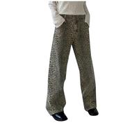 Leopard Print Wide Leg Jeans for Women UK Ladies Printed Pants Oversized Baggy Pants Jean High Waisted Trousers Women Leopard Print Straight Leg Joggers