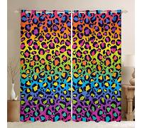 Leopard Print Window Curtains Rainbow Gradient Cheetah Print Window Treatments,Animal Fur Window Drapes for Kid Girls Room Decor Grommet Top 2 Panel Set Bedroom Curtains,46Wx54L inch