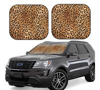 Leopard Print Windshield Sun Shade Foldable 2pcs Cheetah Car Front Window Sunshade Blocks UV Rays Portable Sun Visor Sun Shield Car Interior Accessiores Universal