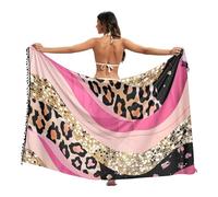Leopard Print with Strips and Pink Stripes Swim Cover Up Sarong, Tassel Sarong Cover Up, Honeymoon Sarong, Summer Cover up, Leopard Print With Strips and Pink Stripes, Medium
