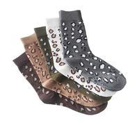 Leopard Print Women's Mid Length Socks, Cotton Calf Socks, Long Leg Socks(Color:Coffee)