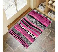 Leopard Print Zebra Print Door Mats Indoor, Machine Washable Soft Doormats, Dirt Trapper Door Mat,Absorbent Entrance Rug, Stylish Sophisticated Non-Slip Floor Mats For Inside (60 X 90 Cm, Rose Pink)