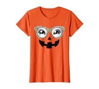 Leopard Pumpkin Face Glasses JackoLantern Girls Halloween T-Shirt