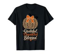 Leopard Pumpkin Grateful Thankful Blessed Fall Design T-Shirt