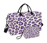 Leopard Purple Decorative Oversized Travel Duffel Bag Sports Tote Gym Bag with Toiletry for Gym 2 Pcs Set bolso de viaje para Mujer
