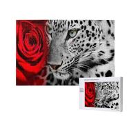 Leopard Red Rose,1000 Pieces Wooden Jigsaw Family Game Jigsaw Puzzles for Adults Teens Home Decor