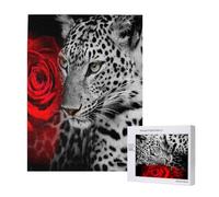 Leopard Red Rose,500 Pieces Wooden Jigsaw Family Game Jigsaw Puzzles for Adults Teens
