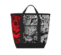 Leopard Red Rose,Lunch Bags Large Capacity Insulated Tote Bag For Women Men Work Picnic Travel