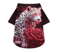 Leopard Red Rose Pet Shirt Button Up Summer Clothes Breathable T-Shirt for Small Medium Dogs Cats