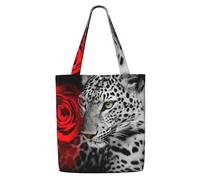 Leopard Red Rose,Reusable Grocery Bags Shopping Tote Bags Large Capacity Canvas Shoulder bag