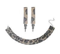 Leopard Rhinestone Choker Necklace Long Tassel Dangle Earrings Set, Sparkling Black Gold Crystal Statement Jewelry Set for Women Evening Party Wedding Prom Club Date Night (LDNZH1005BR-LE