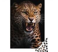 Leopard Roaring with Bared Teeth 1000-Piece Puzzle for Adults, 52x38cm/1000pcs; Made for Unhurried Hands-on Leisure; Clean White Card Pieces for Sorting