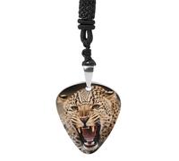 Leopard Roars Cool Animal Guitar Pick Holder Necklace for Women, Personalized Bass Pick Pendant for Men, Rock Music Picks Necklace with Chain for Party, Music Inspired Gift