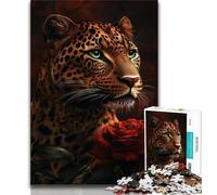 Leopard Rose 1000 Piece Jigsaw Puzzles for Adults,Family Game Stress Reliever Difficult Challenge Artists Collection,Fine Art 38x26cm
