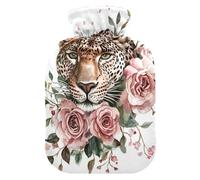 Leopard Rose Flowers hot Water Bottle with Soft Cover, 2L Water Bags for Neck Shoulder Warmer, Pain Relief, Bolsa para agua Caliente para Dolor