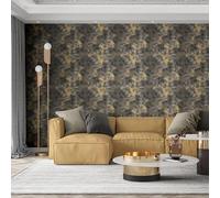 Leopard Rosettes Black/Dark Blue and Gold Glitter Wallpaper - 219501