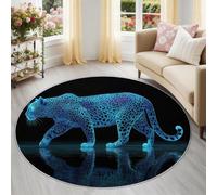 Leopard Round Area Rug for Indoor 60 cm, Dream Art Animal Low-Pile Washable Circle Floor Mat, Non-Slip Circle Rugs for Teens Boys Girls Bedroom, Black